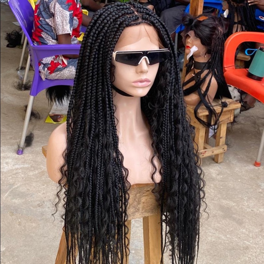 Box braid with curls Wig on a full lace